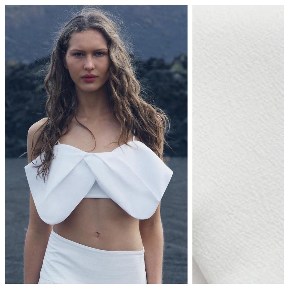 NWT. Zara ZW Collection White Poplin Bow Crop Top. Size XS.